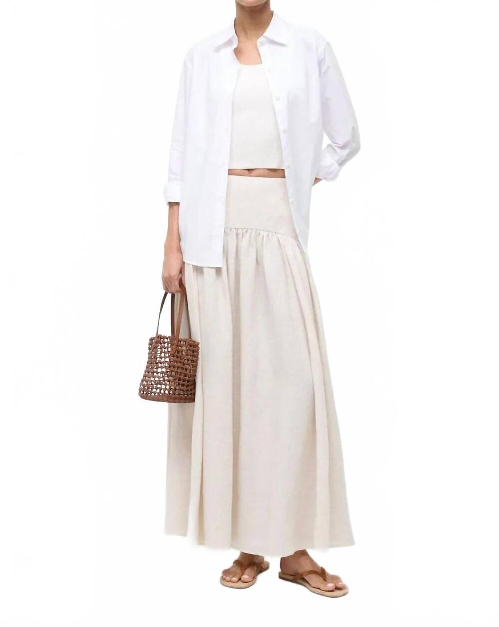 NEW STAUD procida linen midi skirt in natural